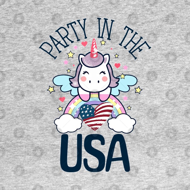 Retro Party In The USA 4th of July Unicorn Rainbows by alcoshirts